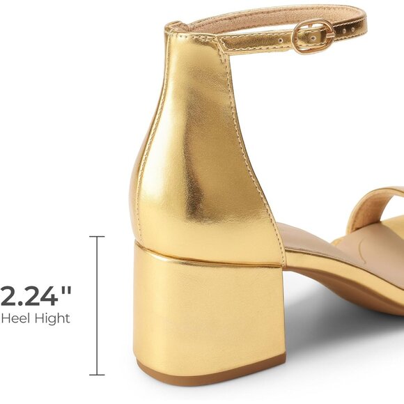 Dream Pairs Women's Gold-metallic Chunky Block Heel Ankle Strap Sandals Shoes - Picture 4 of 7
